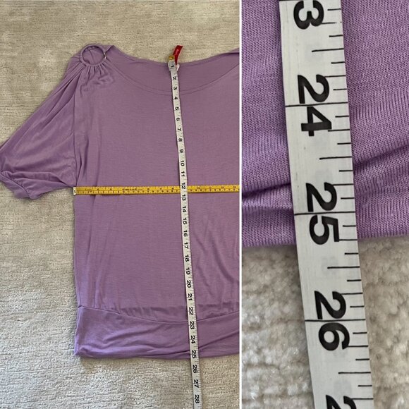 J Mode USA Lavender Cold Shoulder Top Womens Sz L Metal Ring Embellishment Marth - Picture 7 of 10